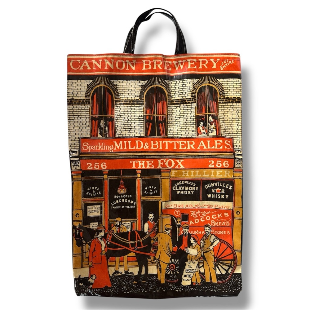 Vintage English Long Tote Bag in Oil Cloth Cotton.